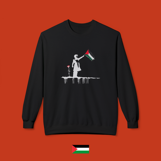 Bambino con bandiera e rosa rossa - felpa girocollo