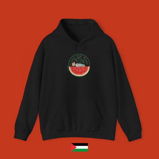 Don't stop talking about Palestine con bambina che dorme - felpa con cappuccio