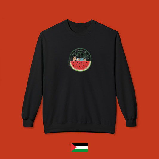 Don't stop talking about Palestine con bambina che dorme - felpa girocollo