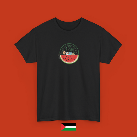 Don't stop talking about Palestine con bambina che dorme - maglietta