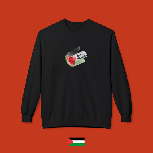 Free Palestine con bandiera e anguria - felpa girocollo