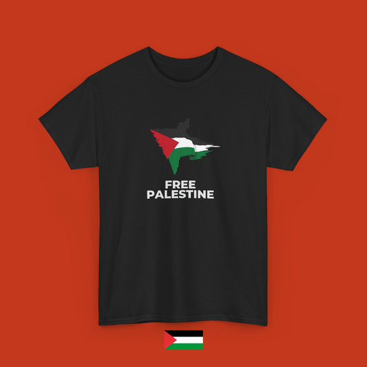 Free Palestine con bandiera e mappa Palestina - maglietta