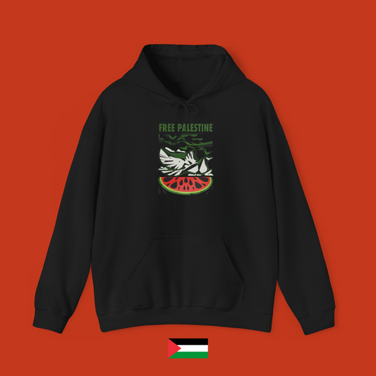 Free Palestine con colomba e anguria - felpa con cappuccio