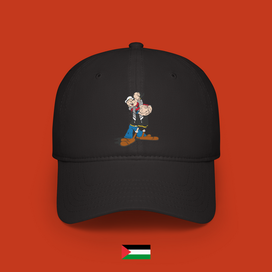 Popeye e Olivia abbracciati con kefiah - cappellino