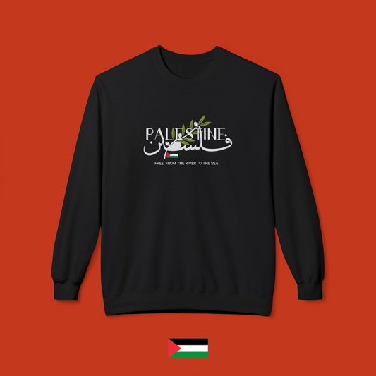 Scritta Palestine con foglie ulivo - felpa girocollo