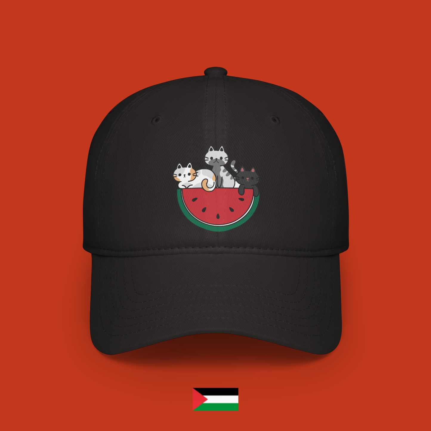 Three cats with watermelon - hat