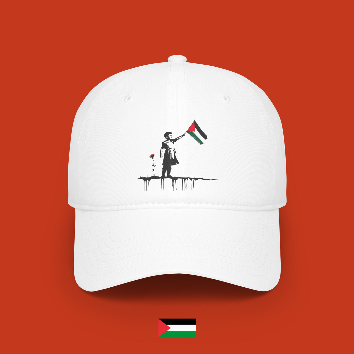 Child with flag and red rose - hat