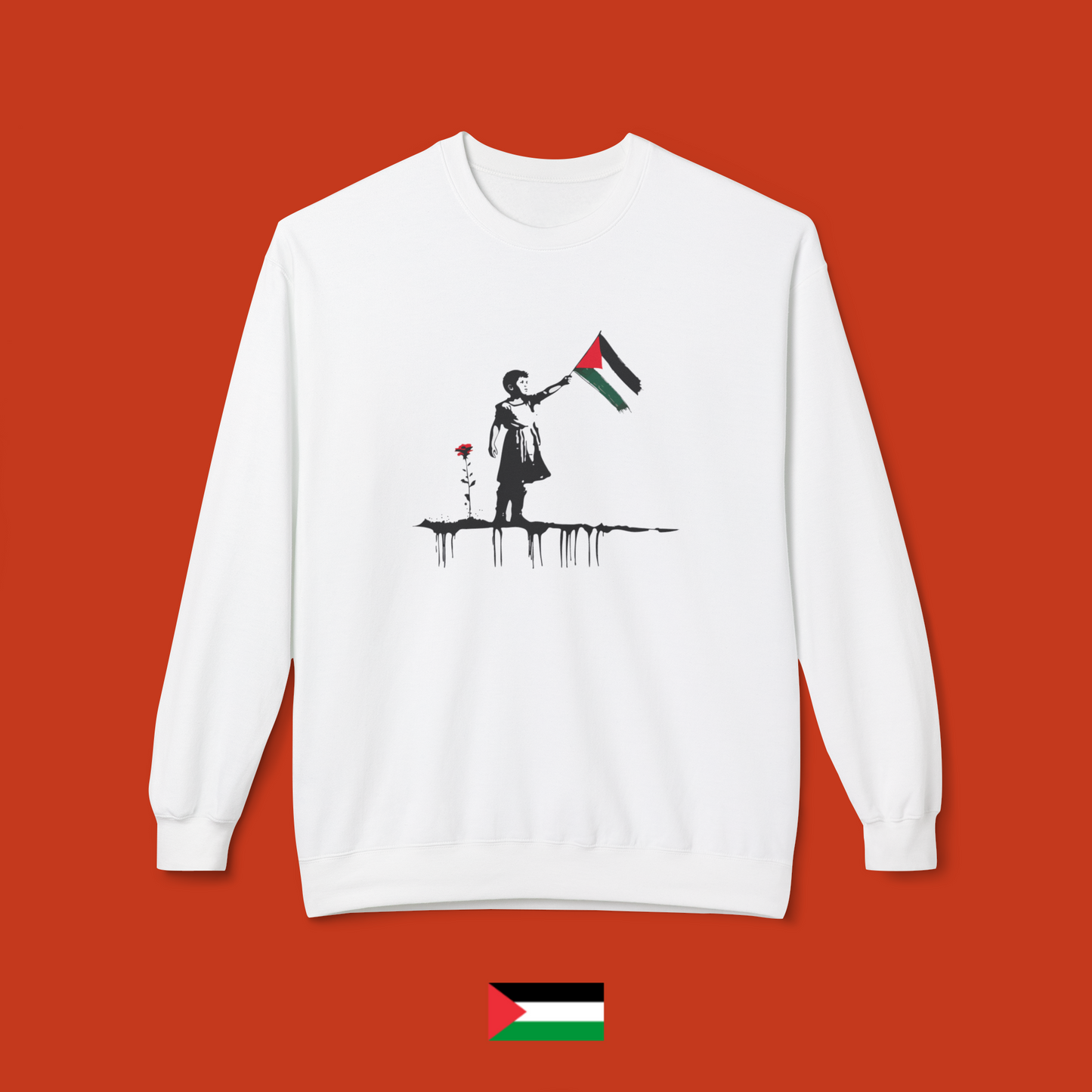 Child with flag and red rose - crewneck sweatshirt