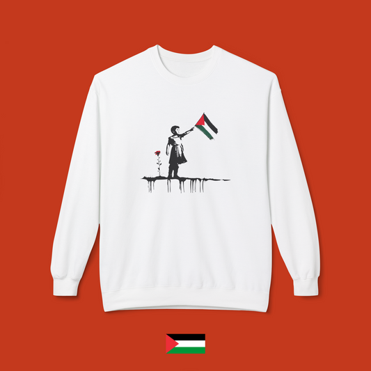 Child with flag and red rose - crewneck sweatshirt
