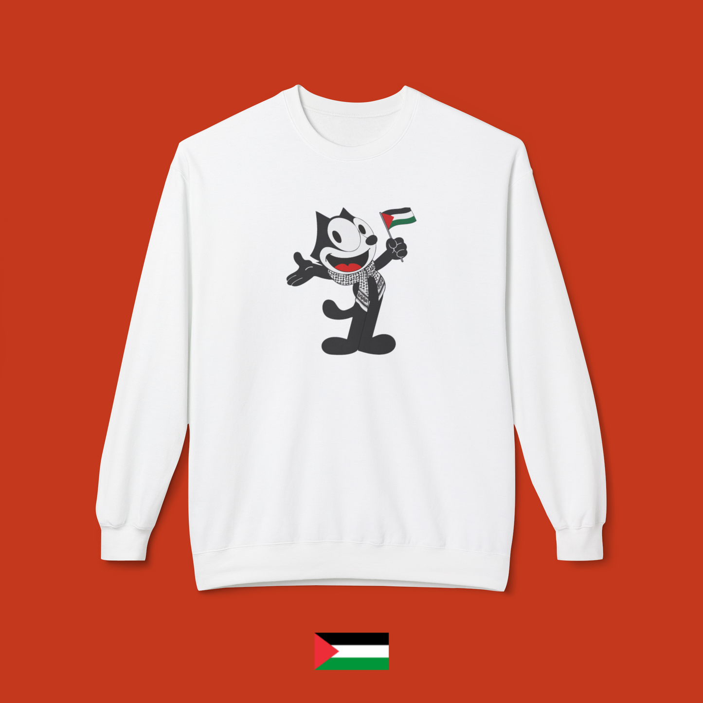 Felix the Cat with Flag - Crewneck Sweatshirt