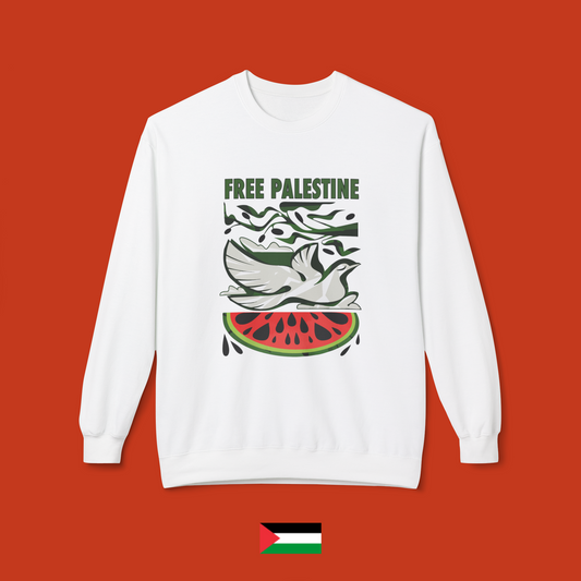 Free Palestine with dove and watermelon - crewneck sweatshirt