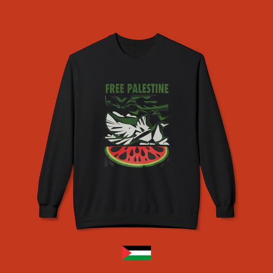 Free Palestine with dove and watermelon - crewneck sweatshirt