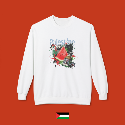 Palestine with mosque and watermelon - crewneck sweatshirt
