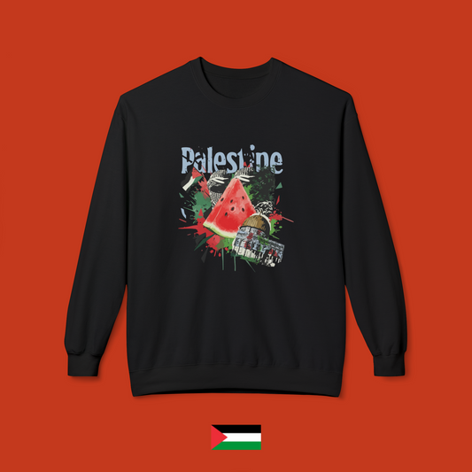 Palestine with mosque and watermelon - crewneck sweatshirt