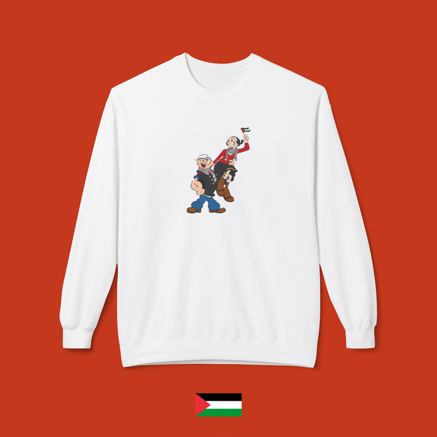 Popeye and Olivia with flag - crewneck sweatshirt