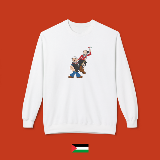 Popeye and Olivia with flag - crewneck sweatshirt