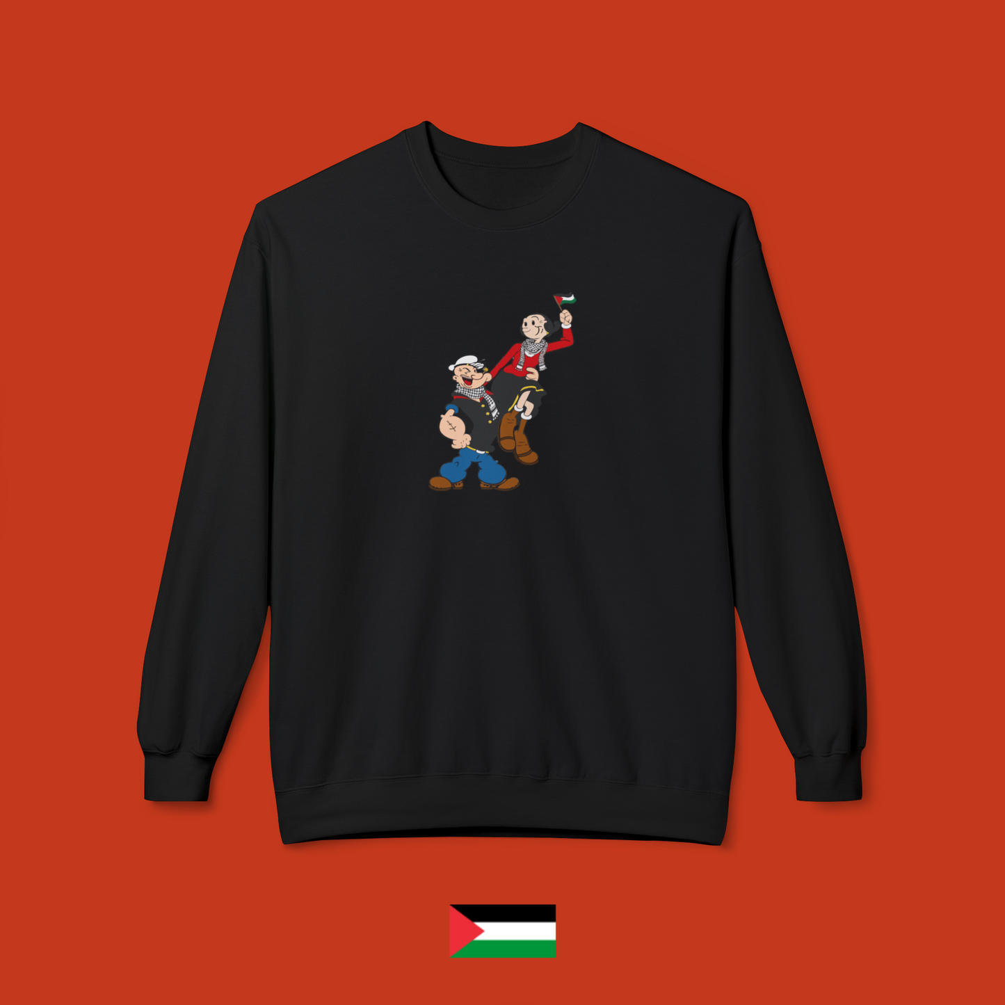 Popeye and Olivia with flag - crewneck sweatshirt