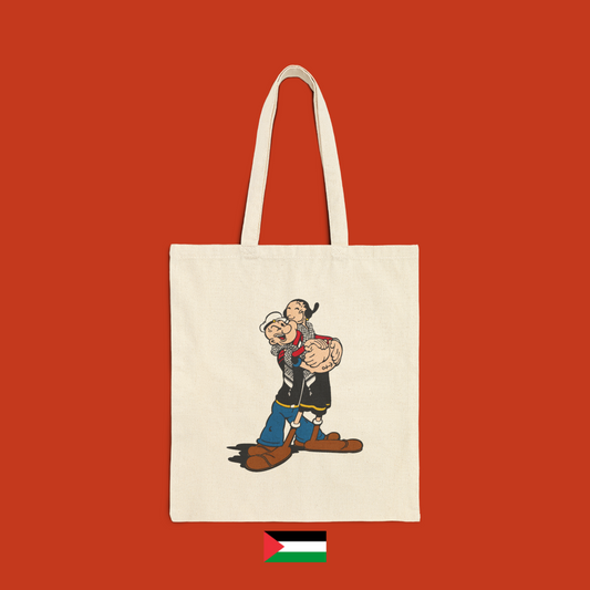 Popeye e Olivia abbracciati con kefiah - borsa