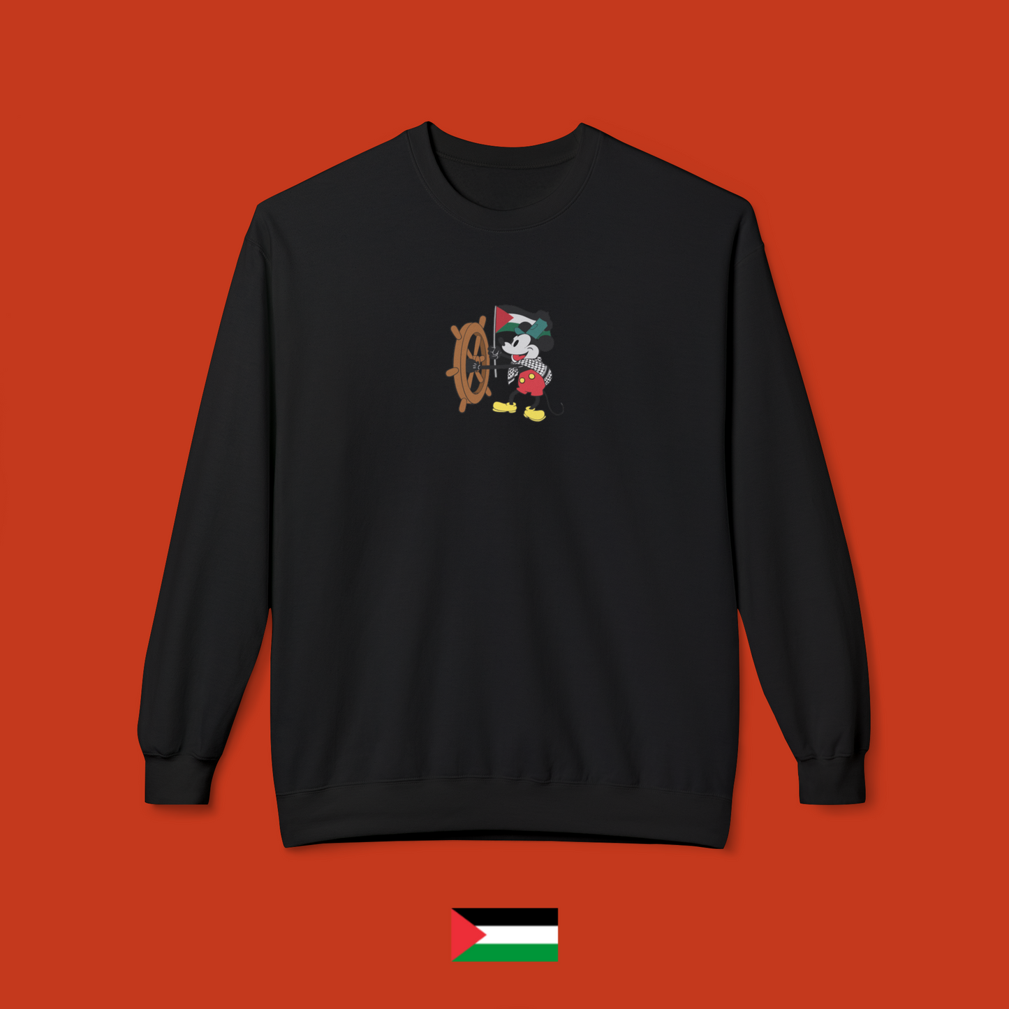 Mickey Mouse Steamboat Willie with Flag - Crewneck Sweatshirt