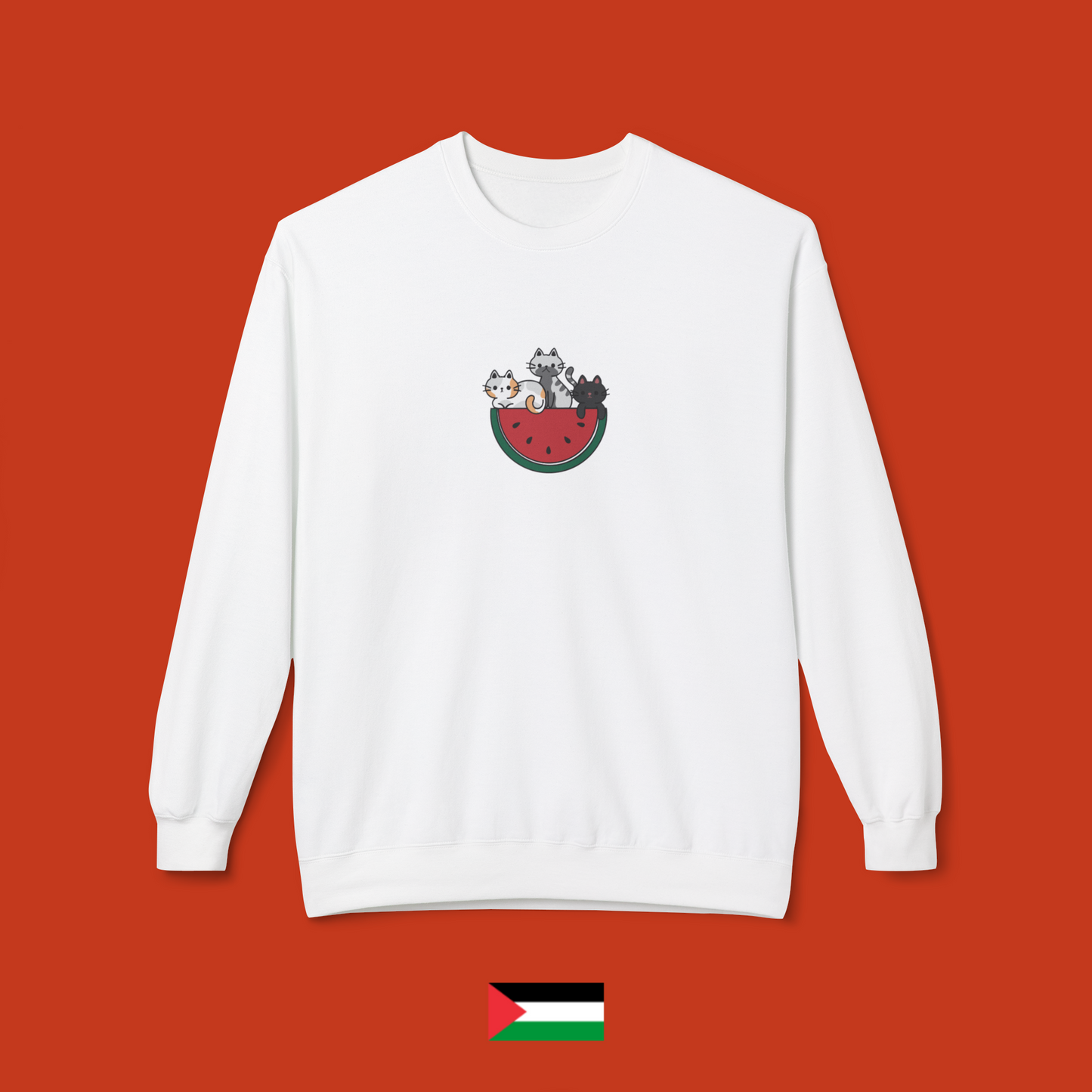 Three Cats with Watermelon - Crewneck Sweatshirt