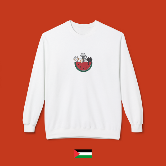 Three Cats with Watermelon - Crewneck Sweatshirt