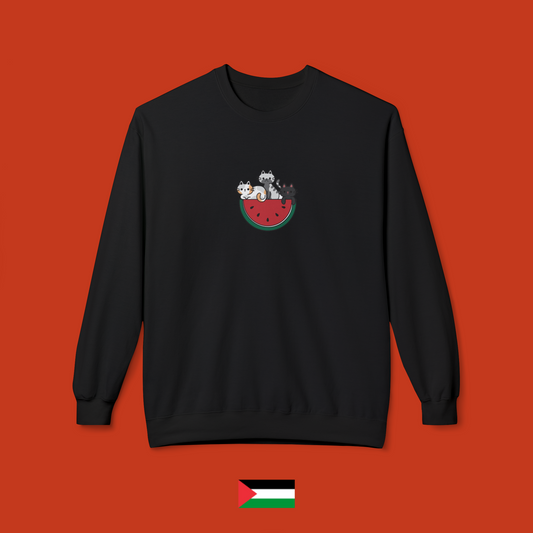 Three Cats with Watermelon - Crewneck Sweatshirt